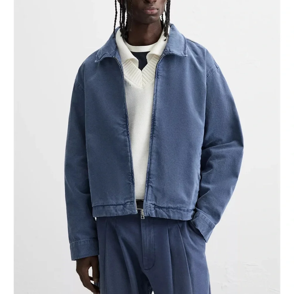 Zara Men Washed Canvas Blue Jacket NWT